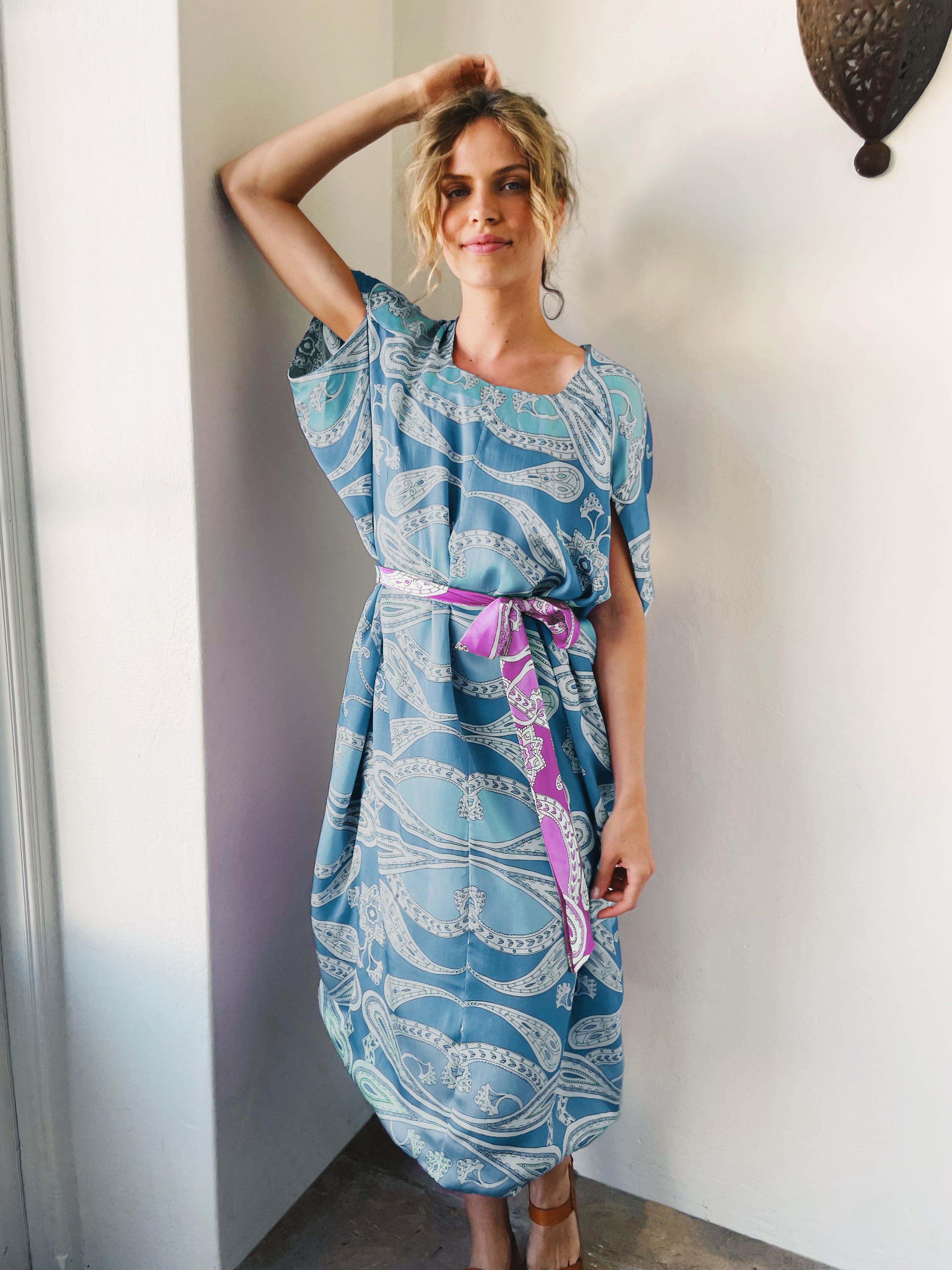 By The Sea Kaftan In Blue Paisley