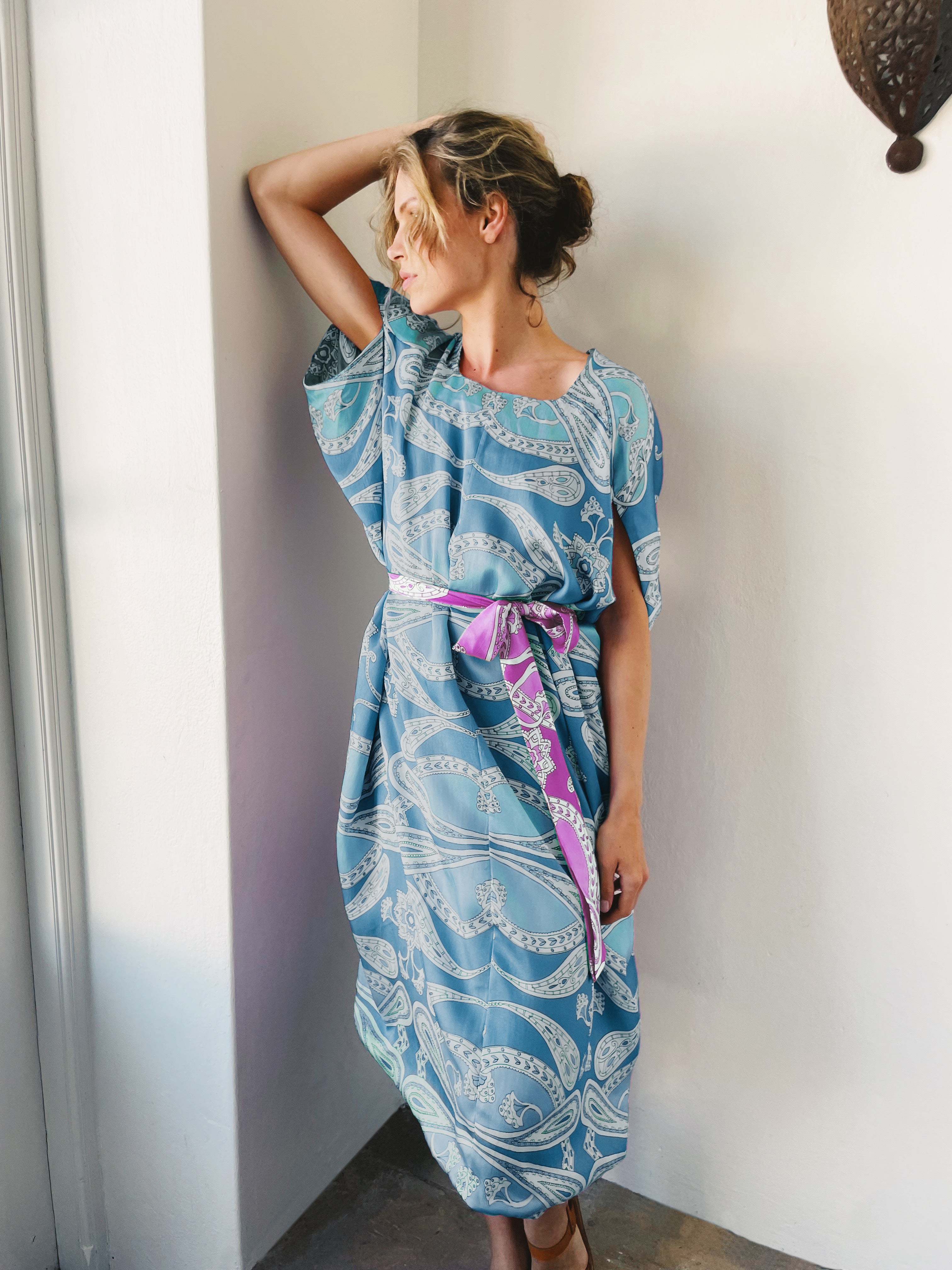 By The Sea Kaftan In Blue Paisley