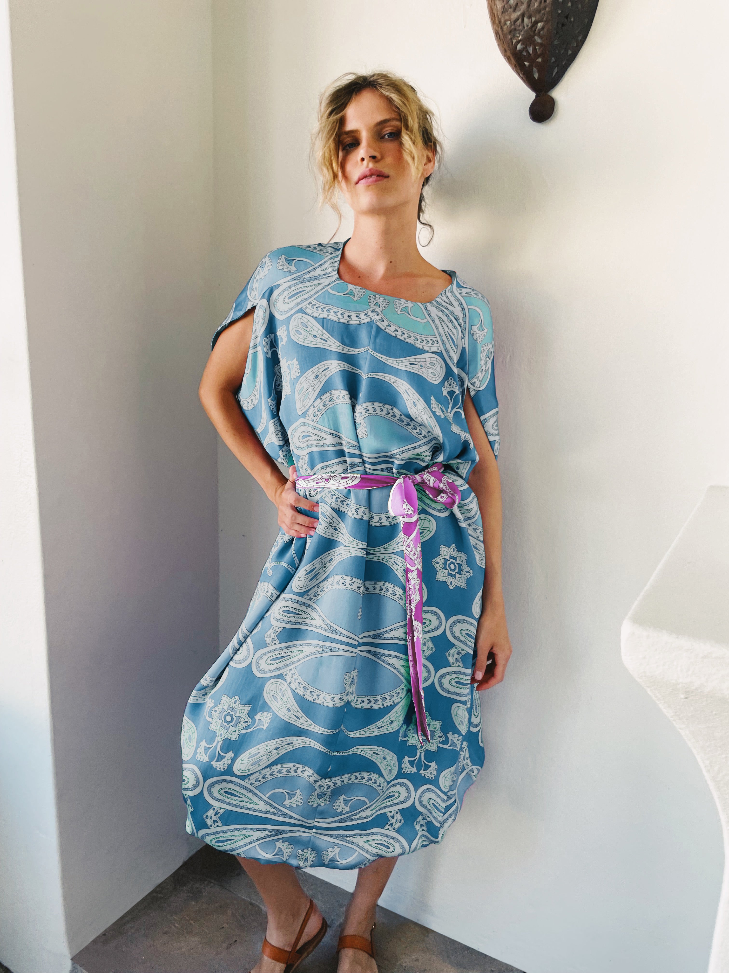 By The Sea Kaftan In Blue Paisley