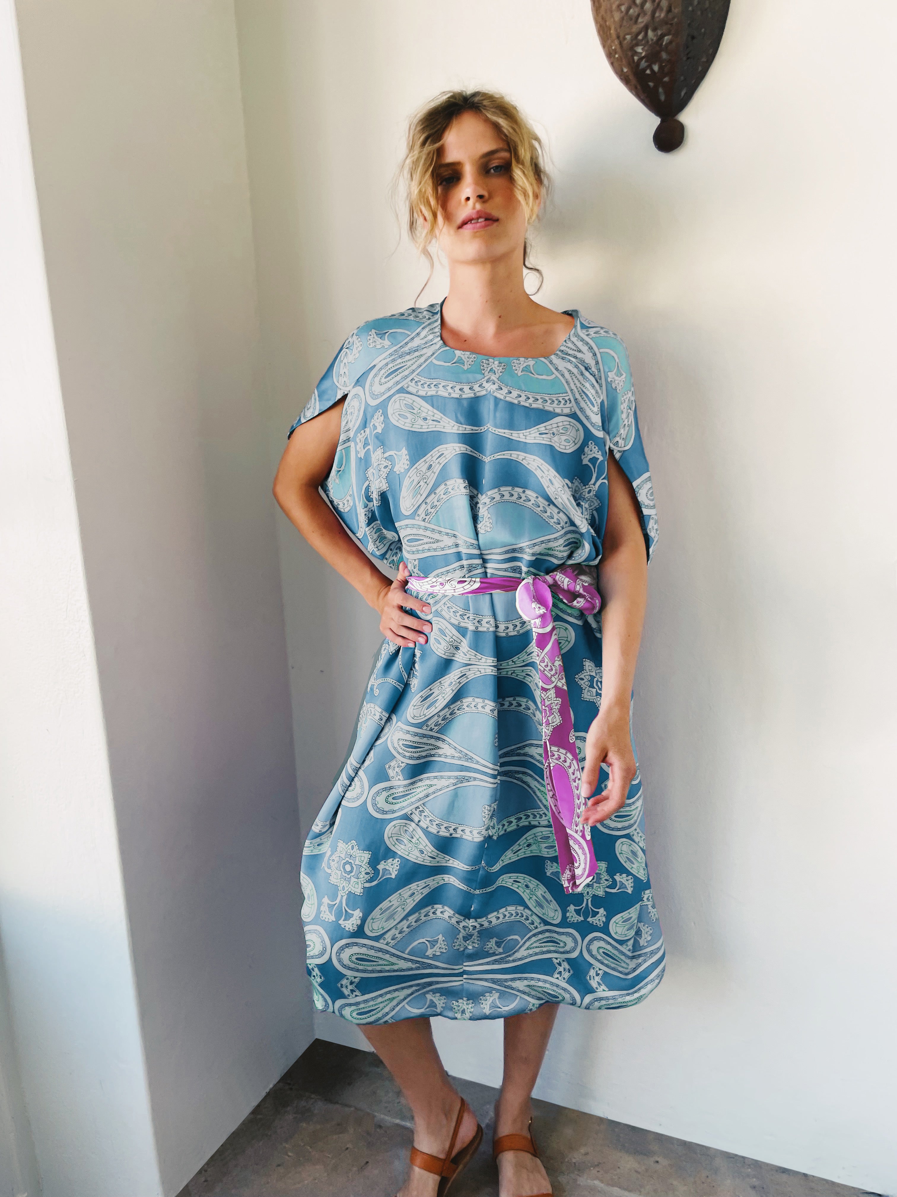 By The Sea Kaftan In Blue Paisley