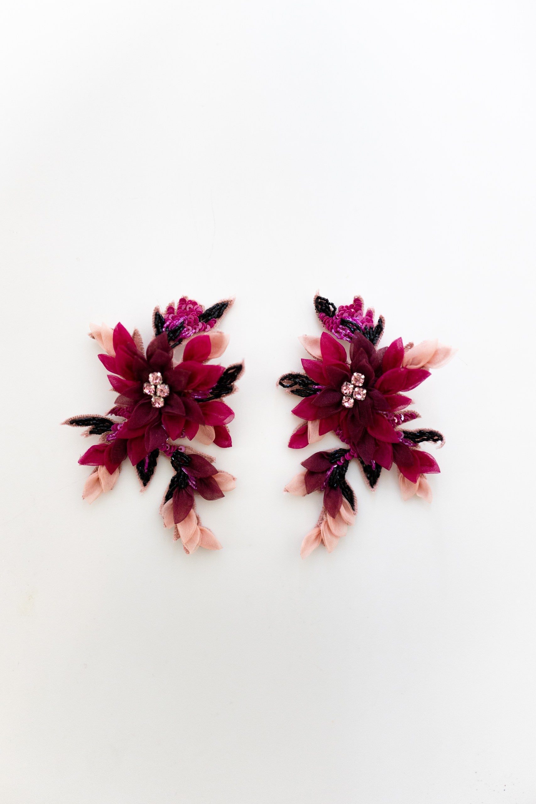 Garden Party Pink Hand Embroidered Statement Earrings