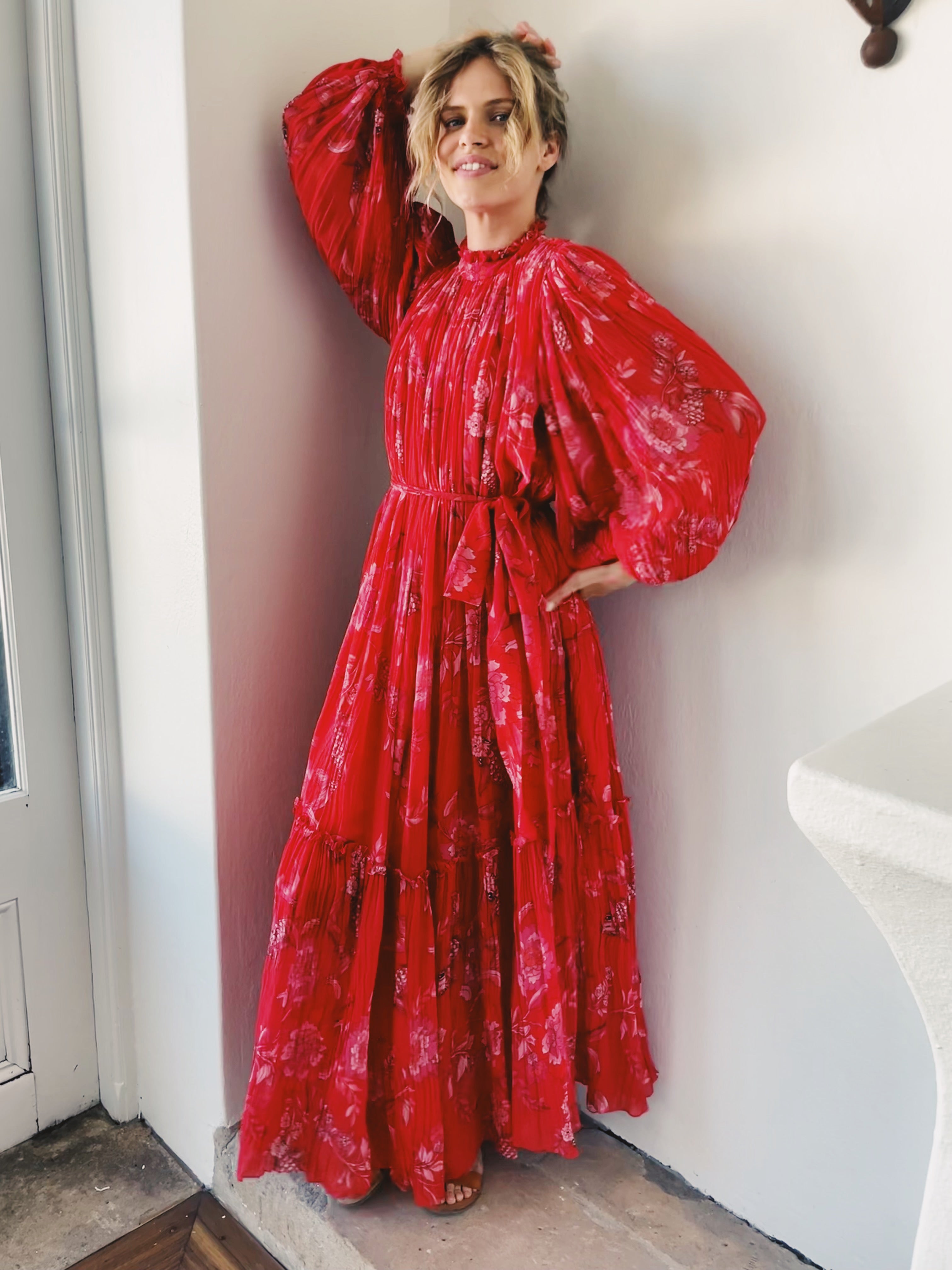 Raffles Red and Fuchsia Koi Maxi Dress