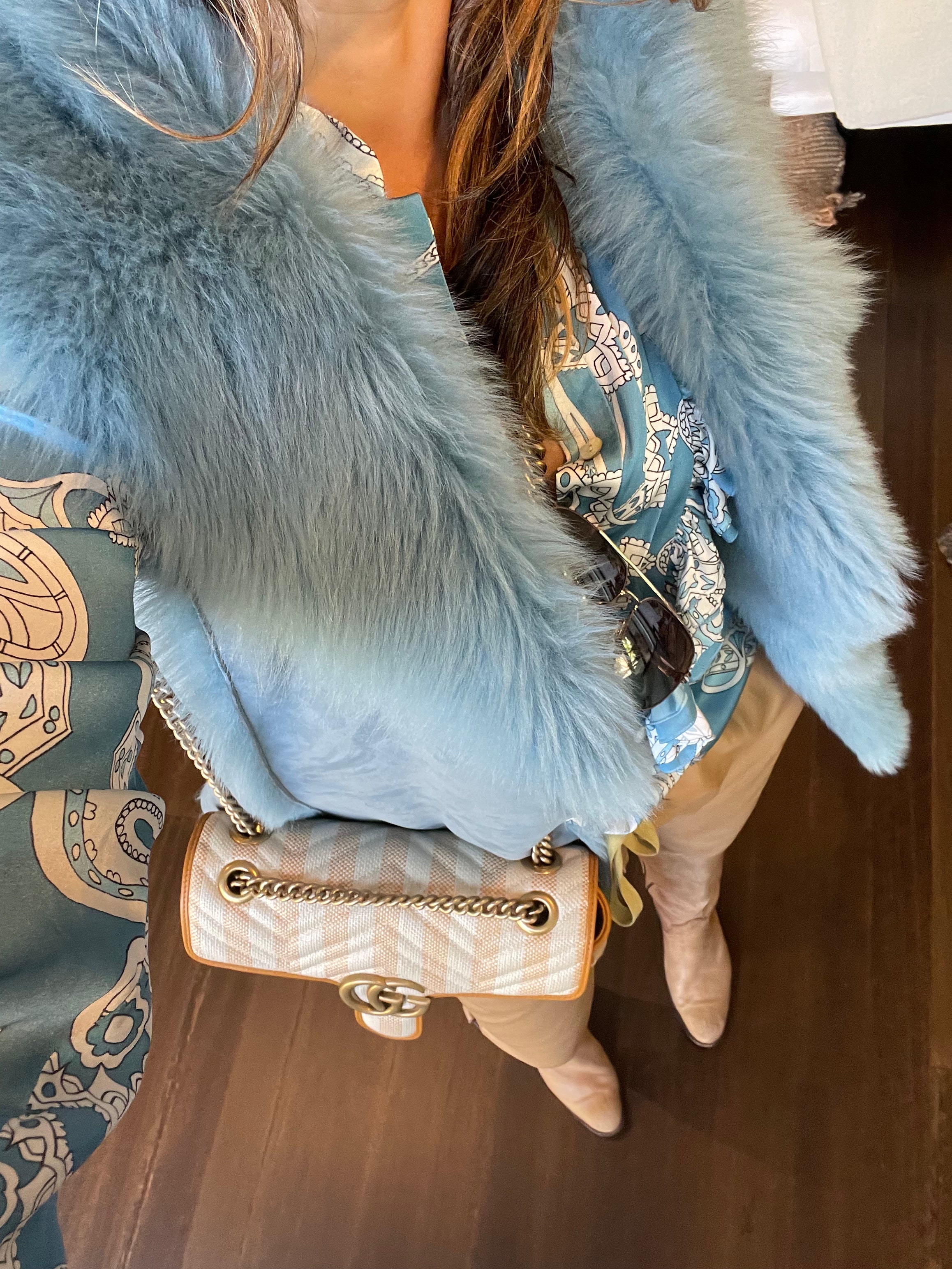 Toscana Shearling Gilet Vest in Pale Blue
