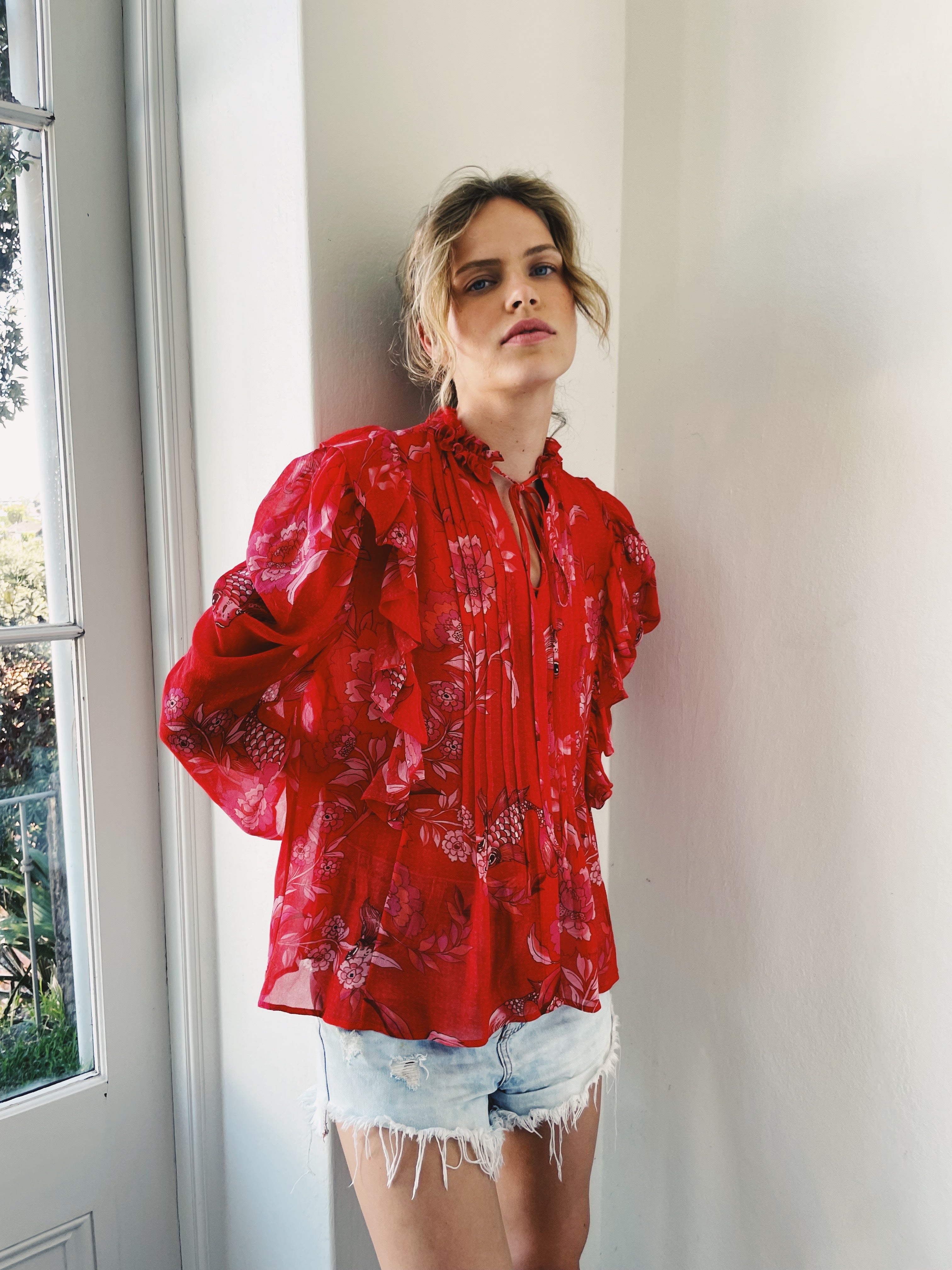Raffles Red and Fuchsia Koi Fish Blouse