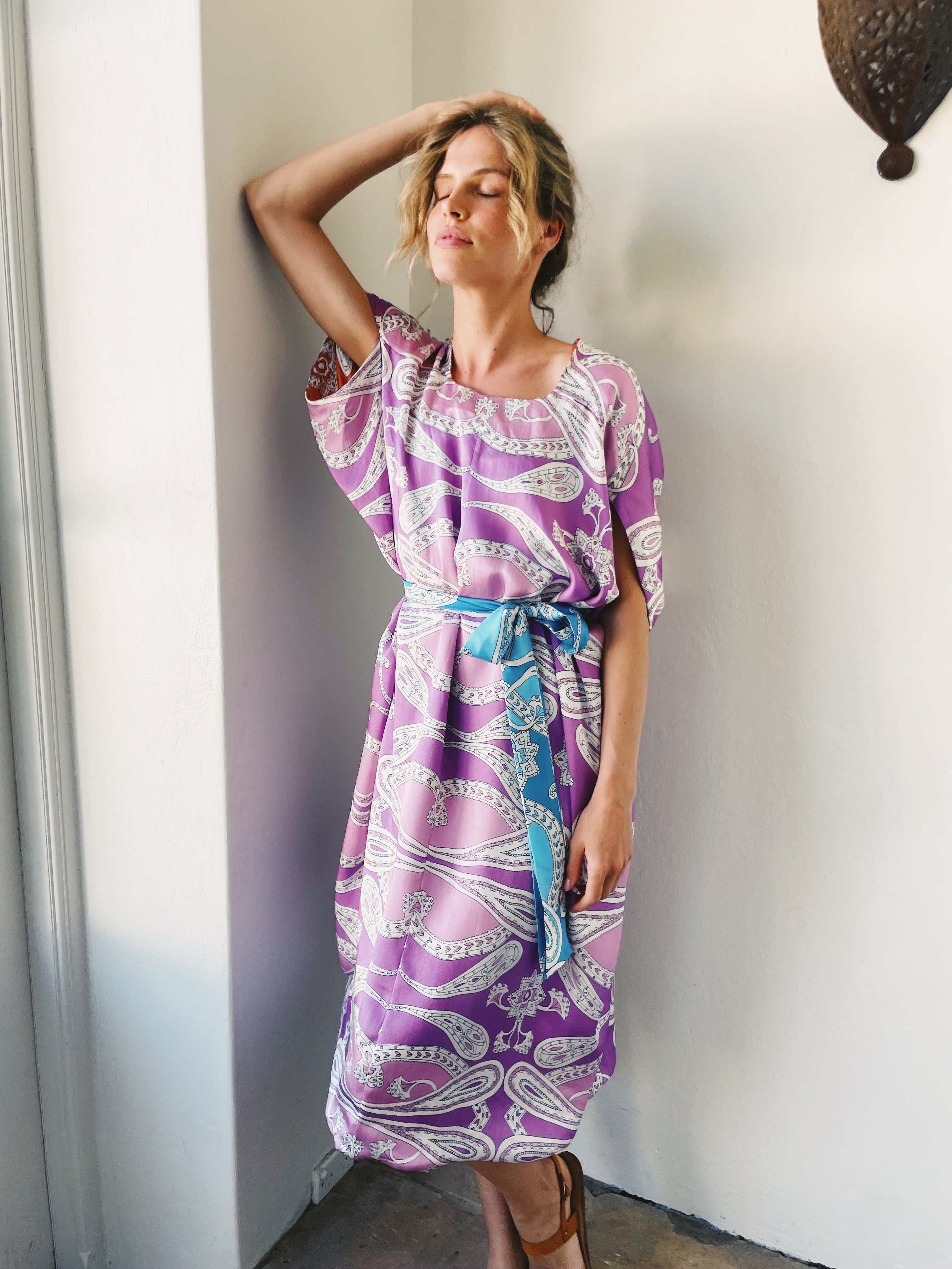 By The Sea Kaftan in Lavender Paisley