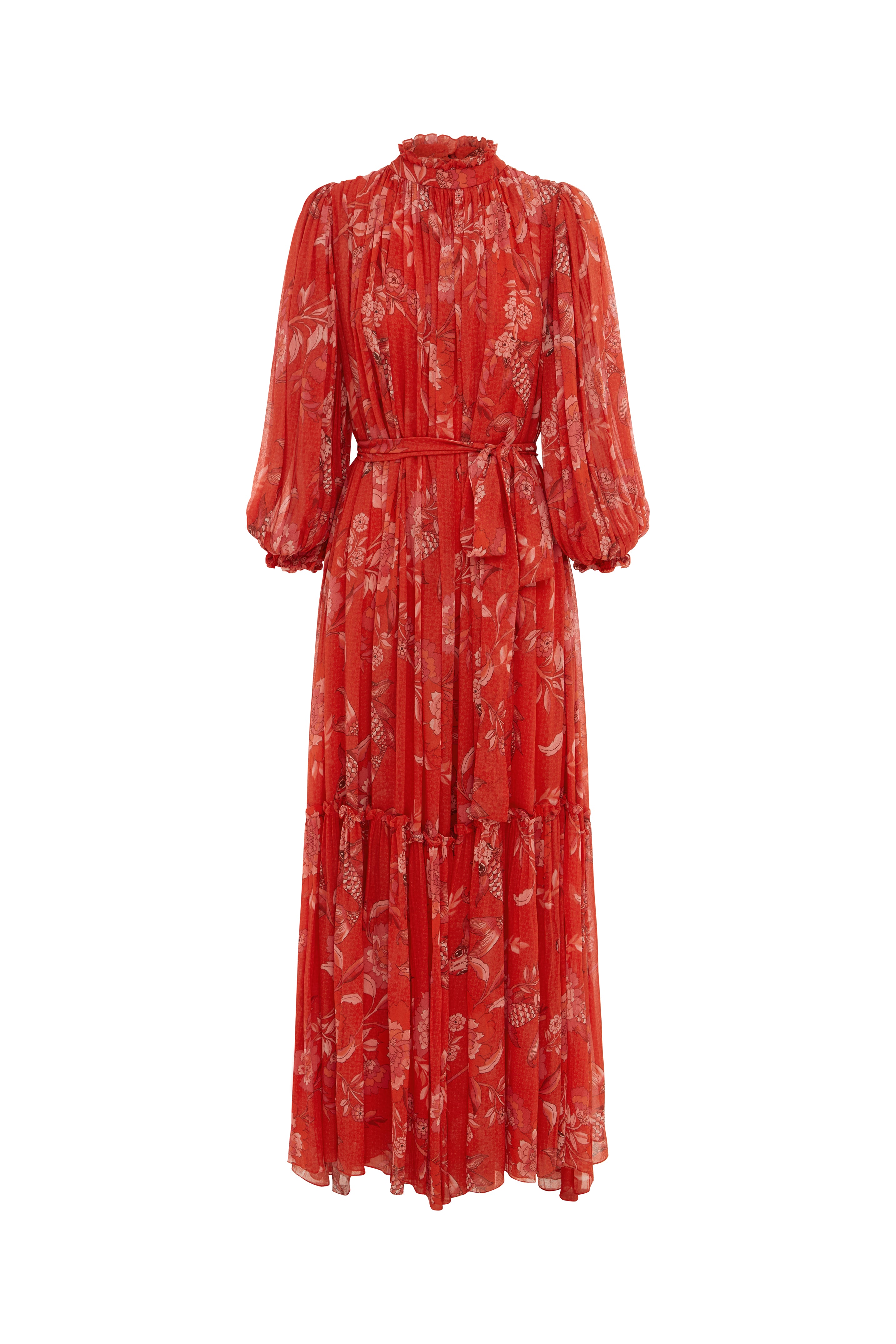 Raffles Red and Fuchsia Koi Maxi Dress