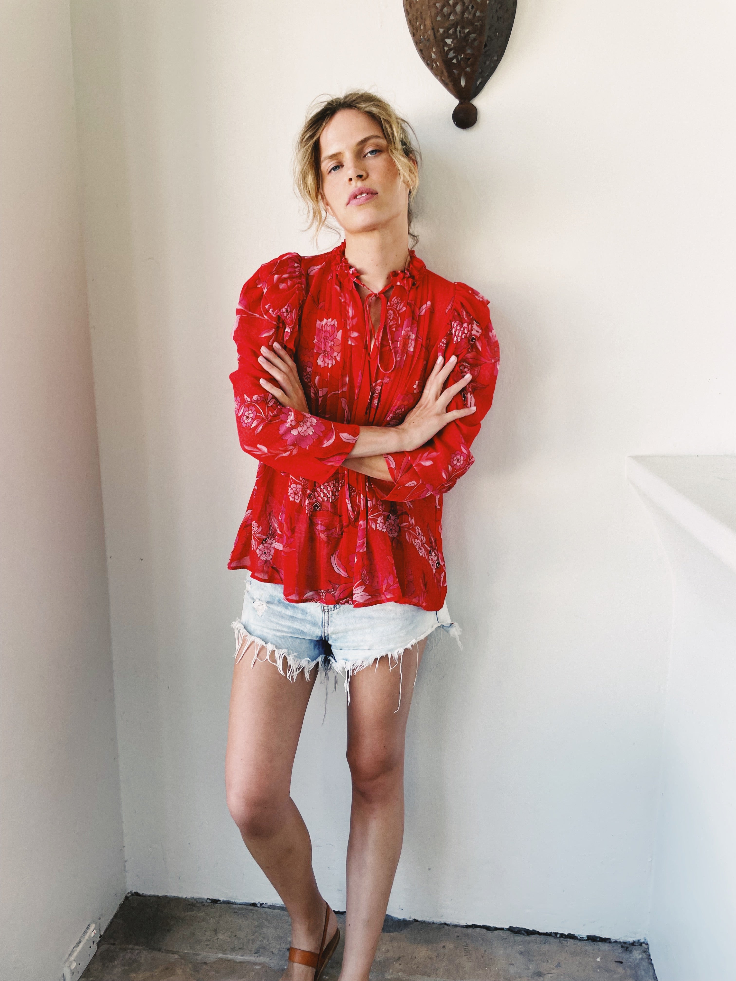 Raffles Red and Fuchsia Koi Fish Blouse