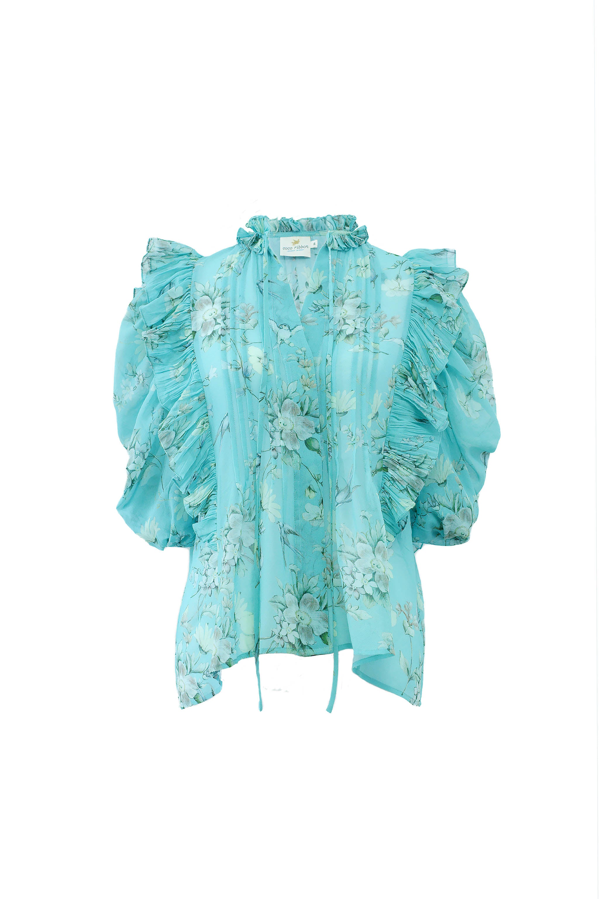 Songbird Ruffle Blouse in Biscay Green