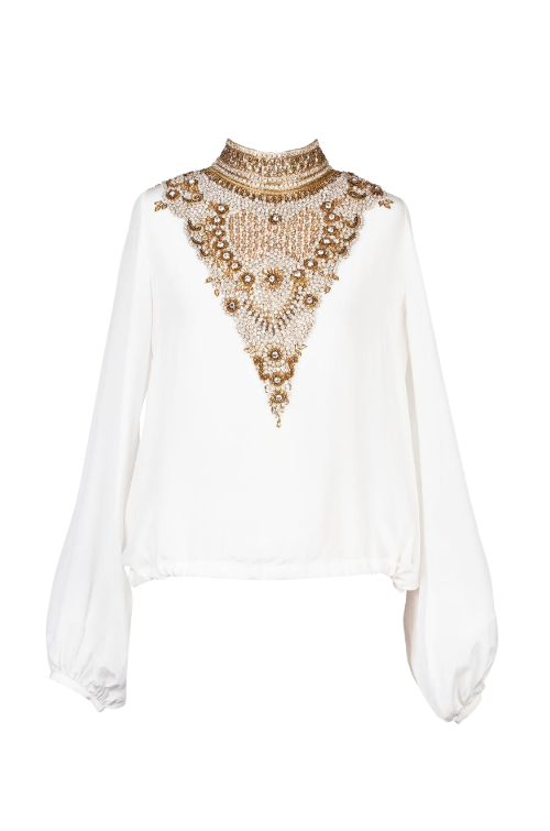 Embellished Ivory Blouse pop