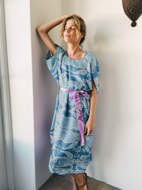 By The Sea Kaftan In Blue Paisley