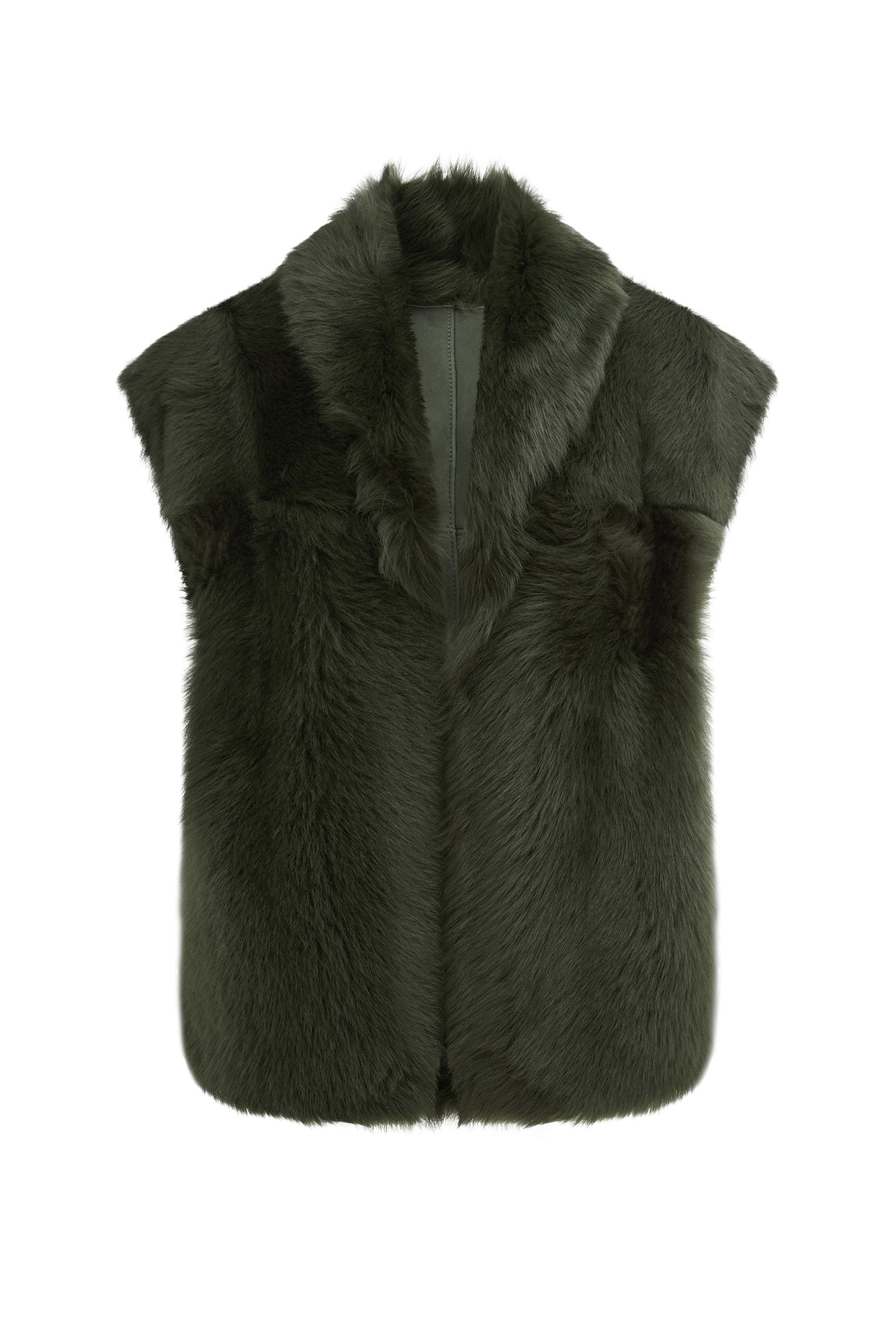 Reversible Toscana Shearling Belted Gilet in Khaki