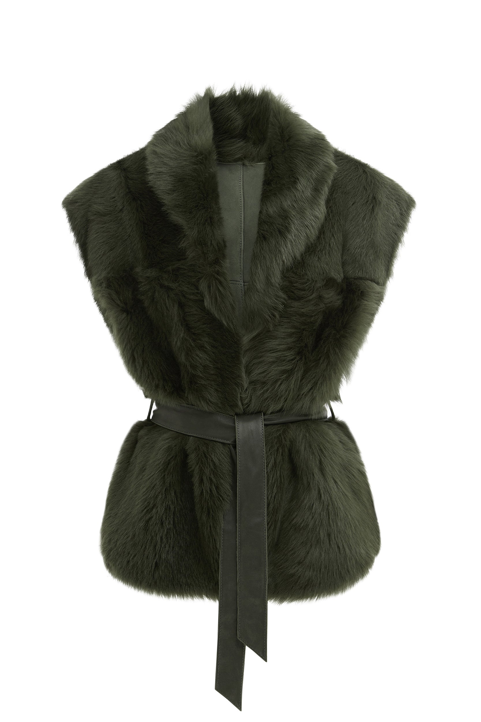 Reversible Toscana Shearling Belted Gilet in Khaki