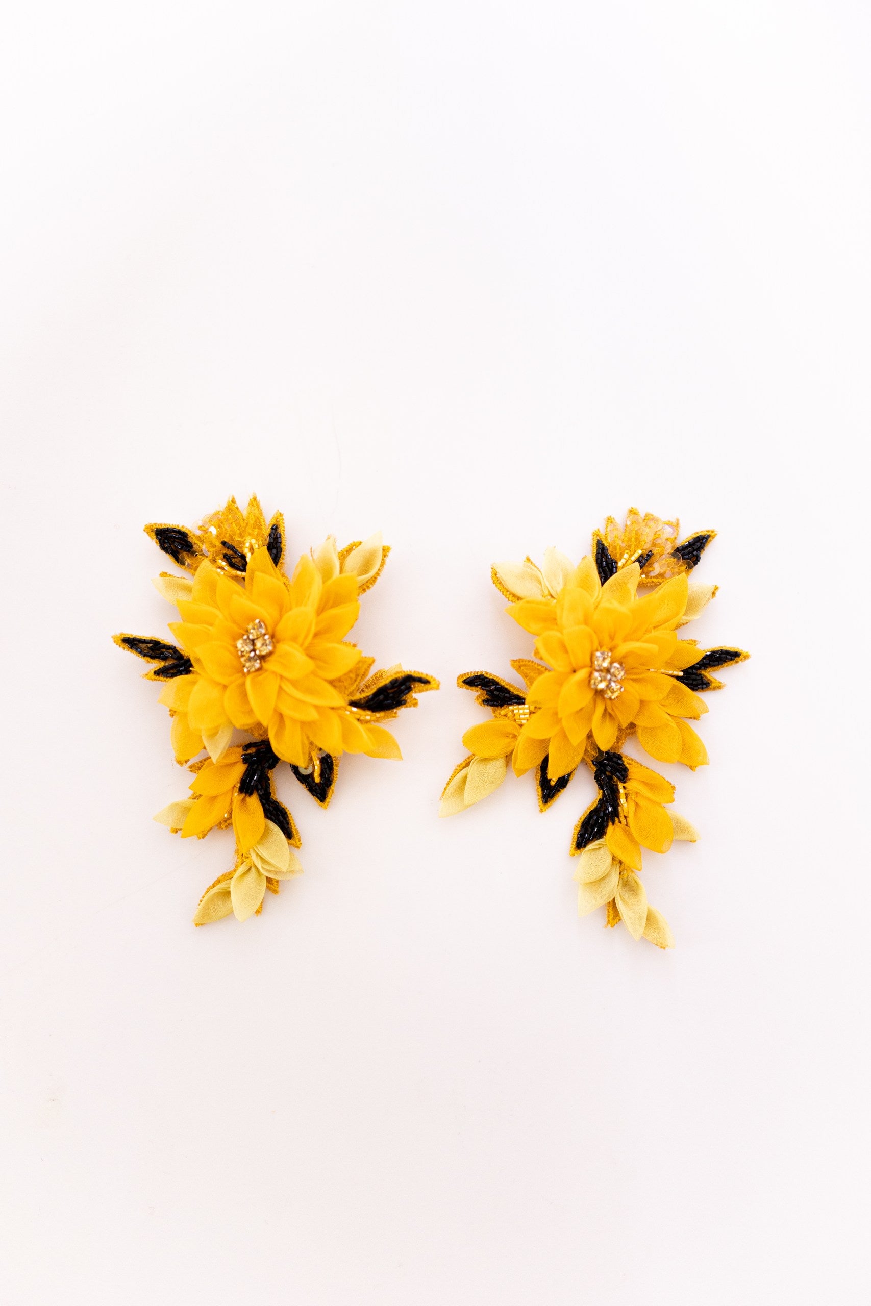 Garden Party Yellow Hand Embroidered Statement Earrings