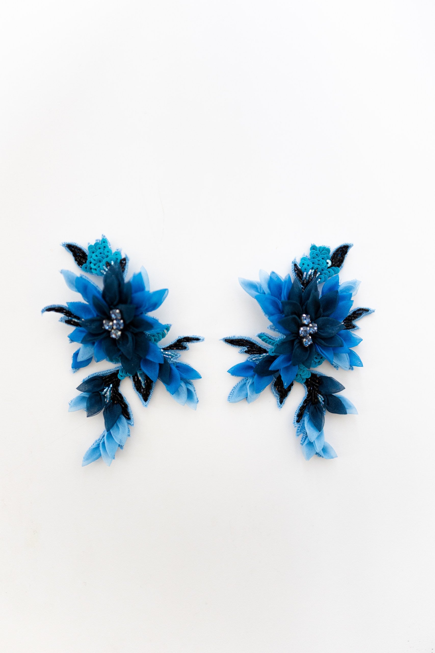 Garden Party Blue Hand Embroidered Statement Earrings
