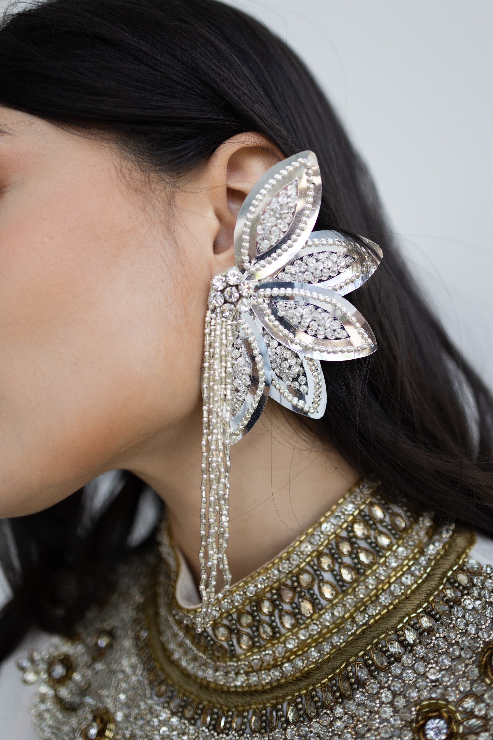 Shine Bright Silver Sequin Flower Earrings