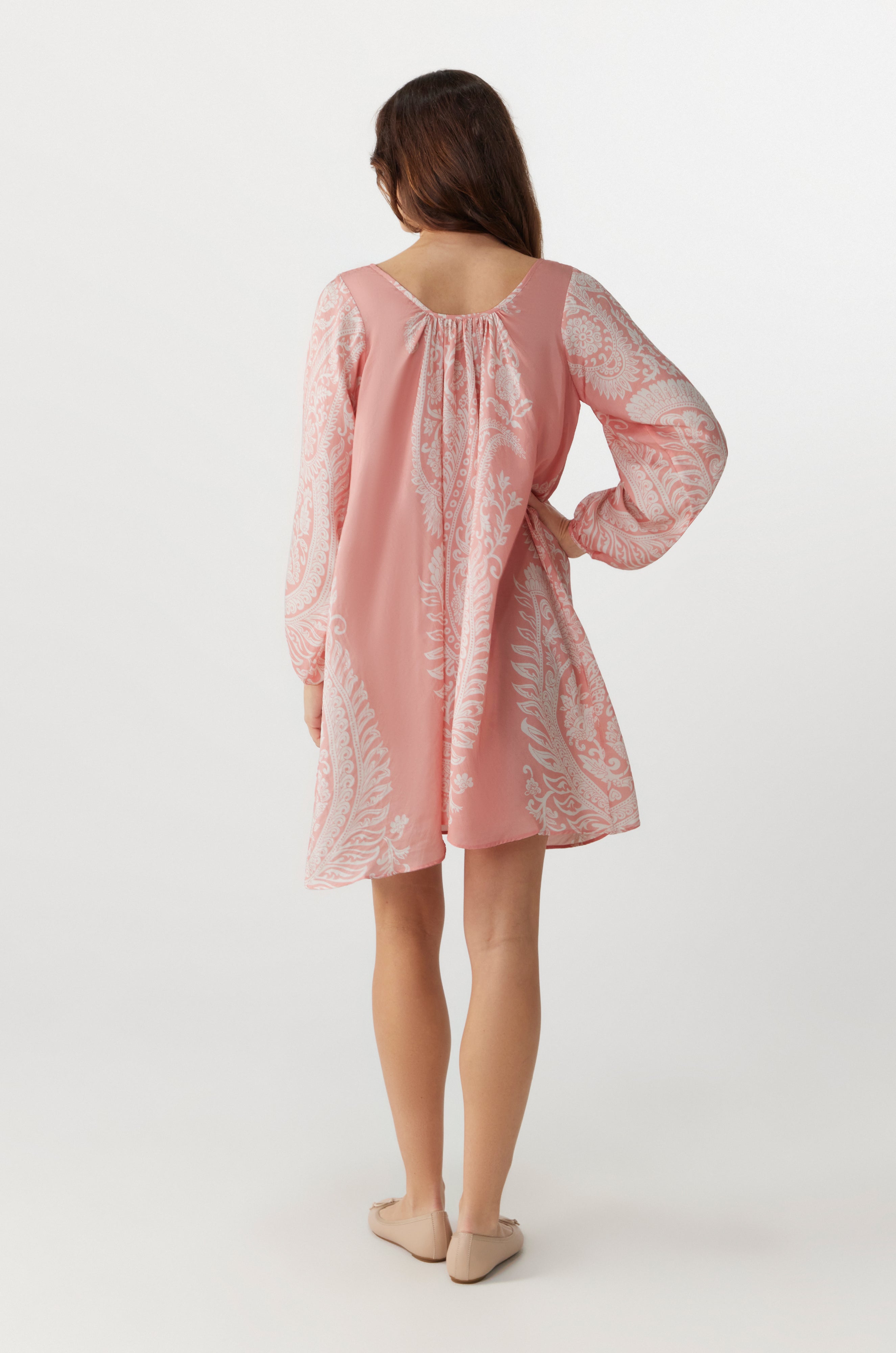 BY Anu Scoop neck Paisley Silk dress Pink