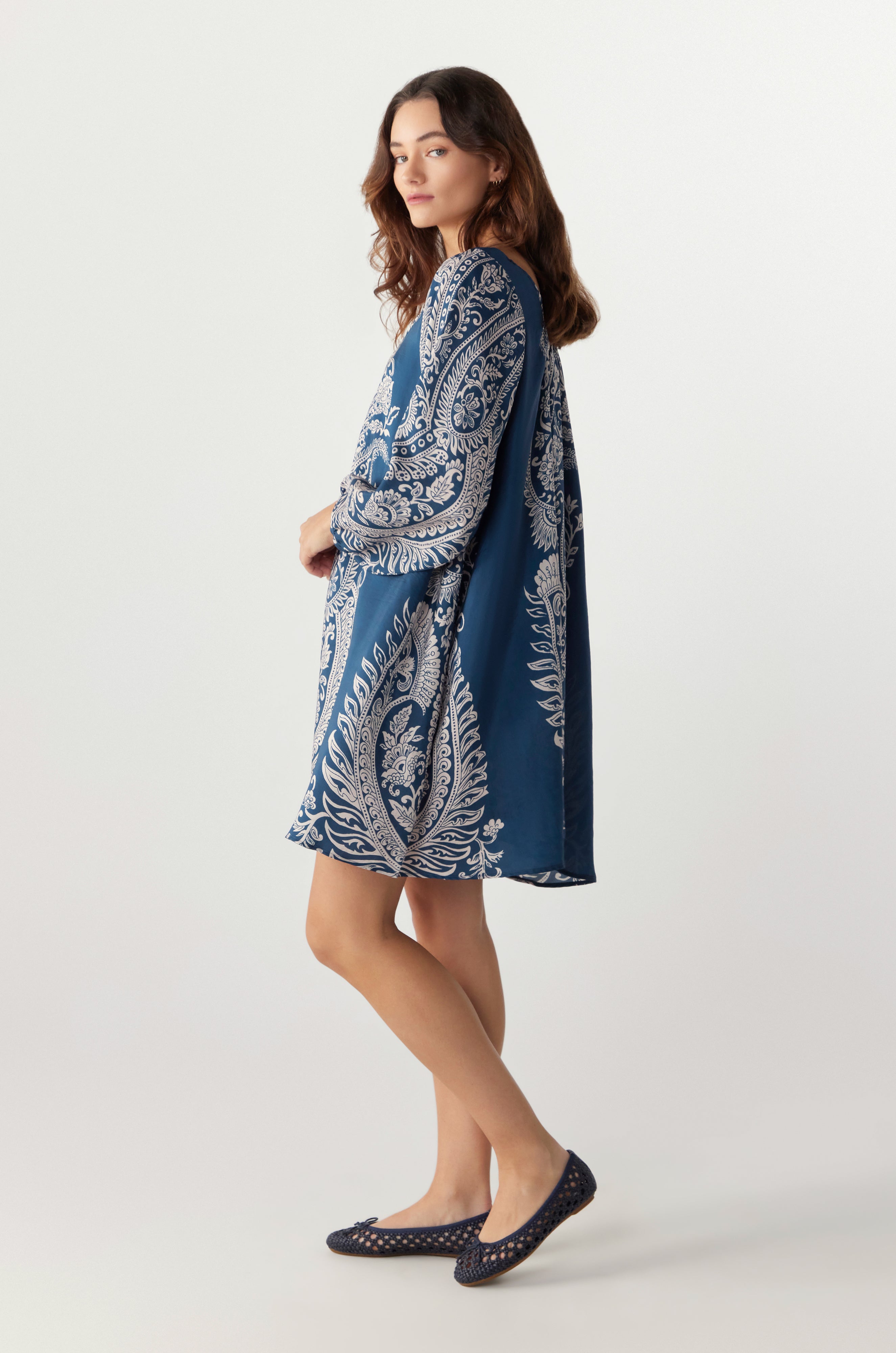 BY Anu Scoop neck Paisley Silk dress Navy