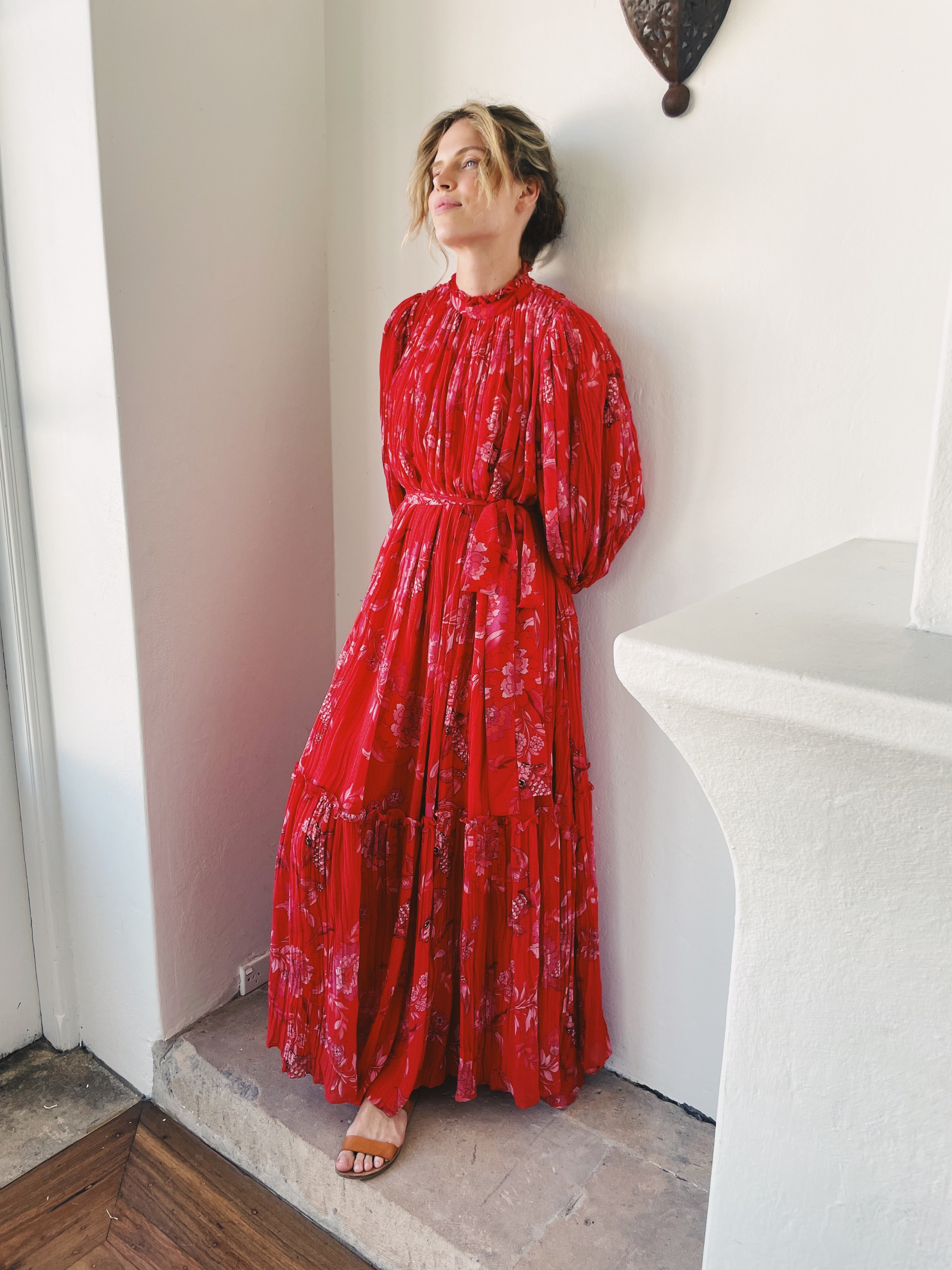 Raffles Red and Fuchsia Koi Maxi Dress