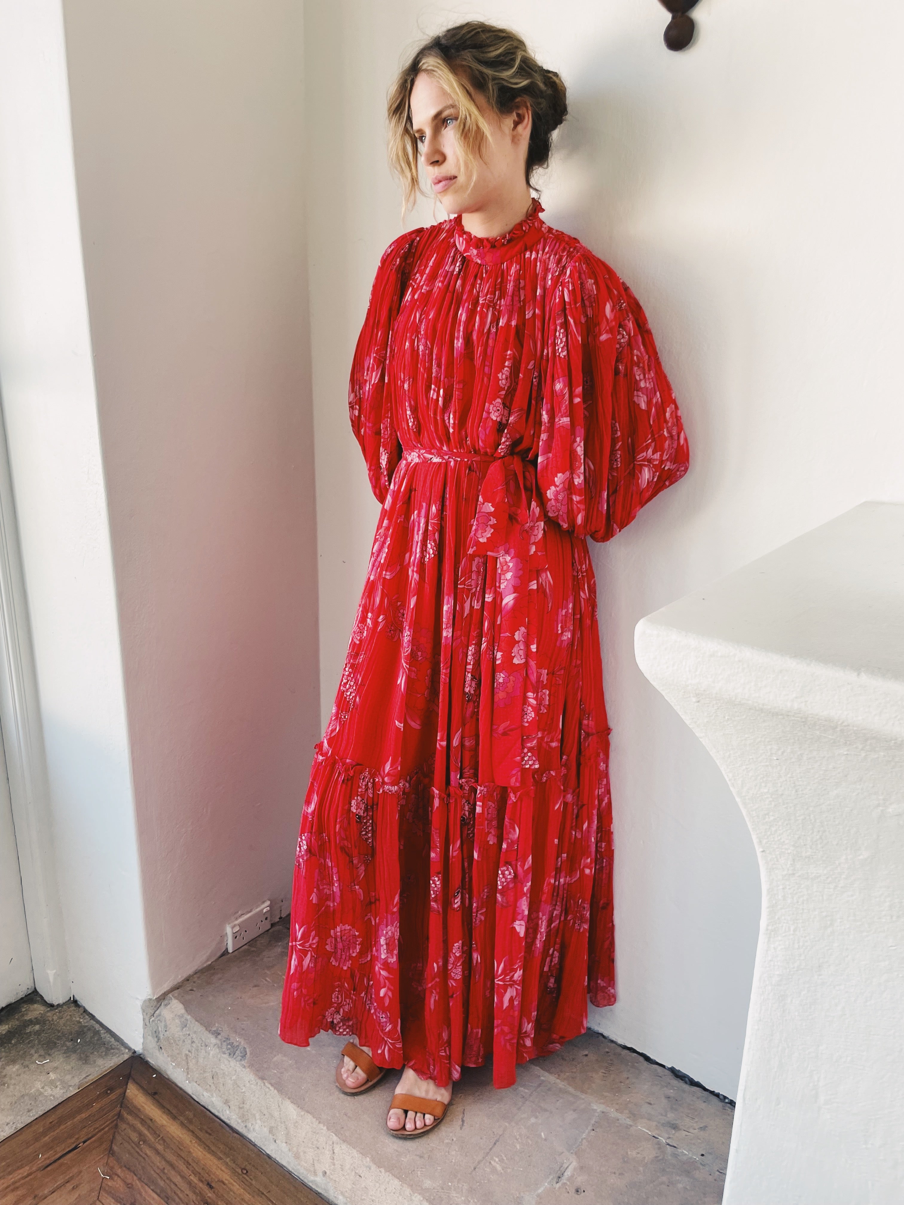 Raffles Red and Fuchsia Koi Maxi Dress